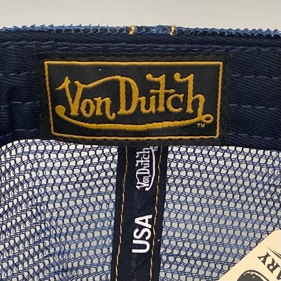 NWT New! VON DUTCH NAVY BLUE STONE DENIM TRUCKER HAT w/RHINESTONE LOGO. main image 7